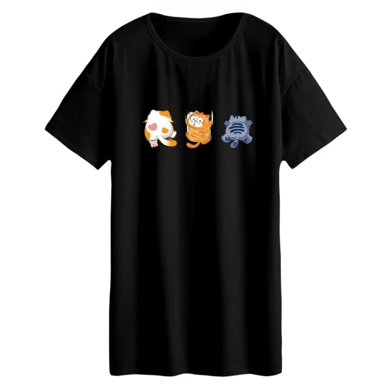 تی شرت لانگ زنانه مدل گربه های آویز