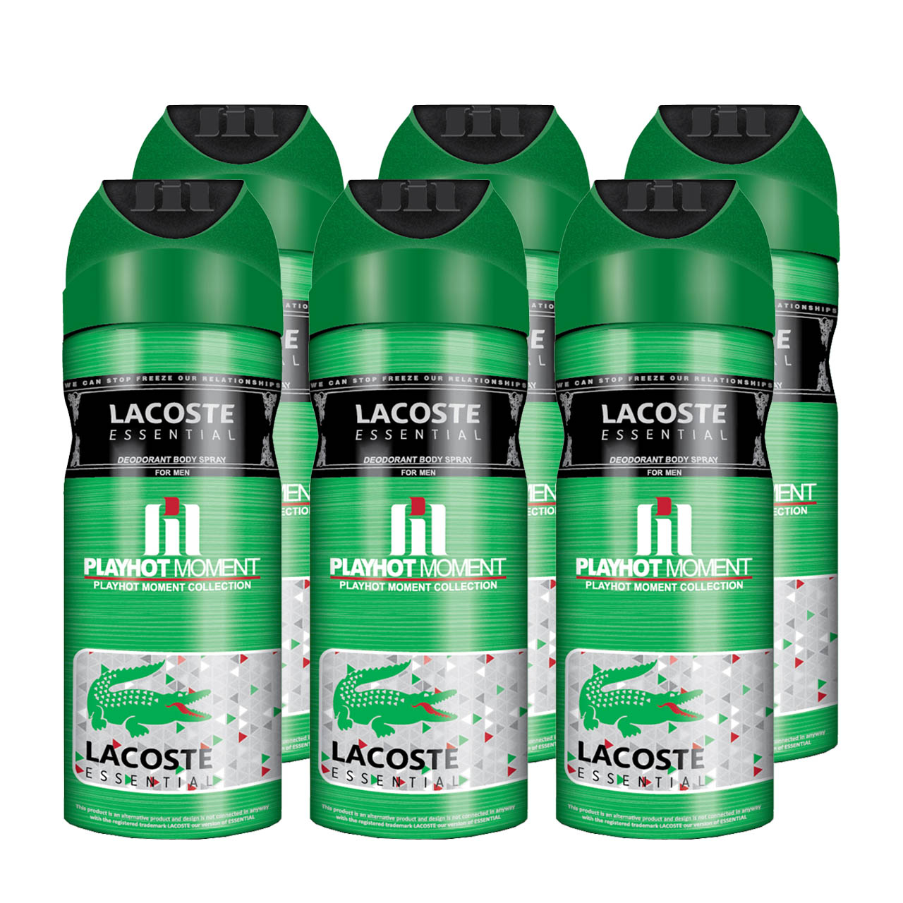اسپری خوشبو کننده بدن مردانه پلی هات مومنت مدل LACOSTE TOUCH essential حجم 200 میلی لیتر مجموعه 6 عددی