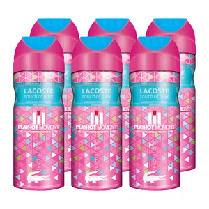 اسپری خوشبو کننده بدن زنانه پلی هات مومنت مدل LACOSTE TOUCH Of pink حجم 200 میلی لیتر مجموعه 6 عددی