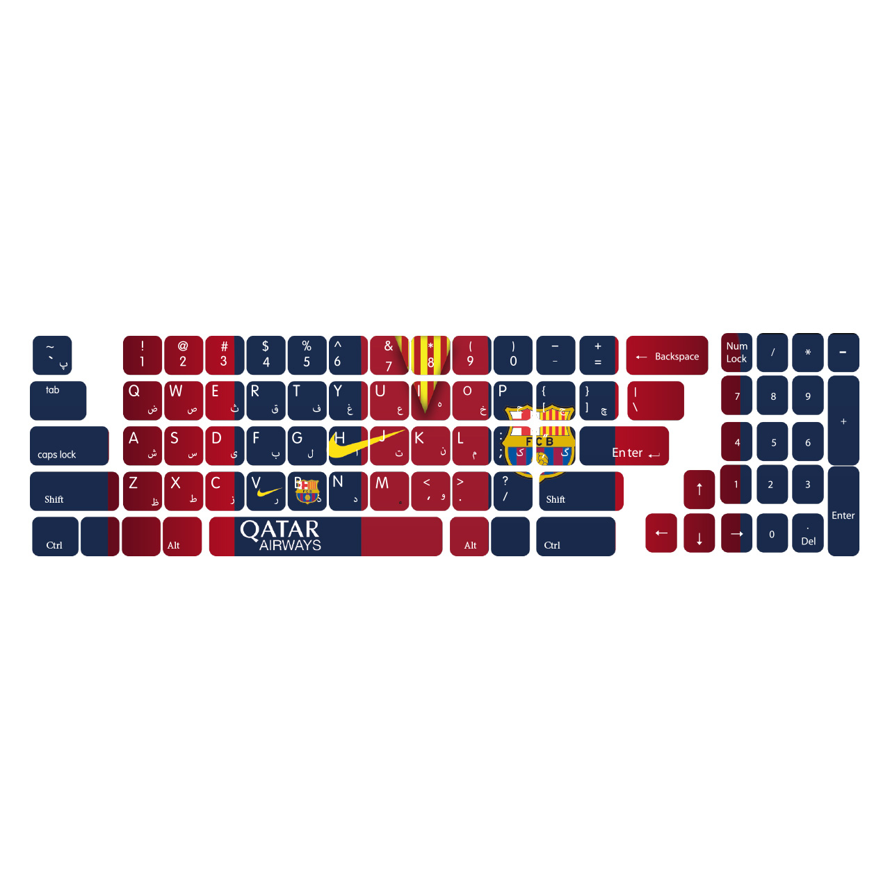برچسب  حروف فارسی کیبورد طرح Barca Kit  کد ۱۰۲