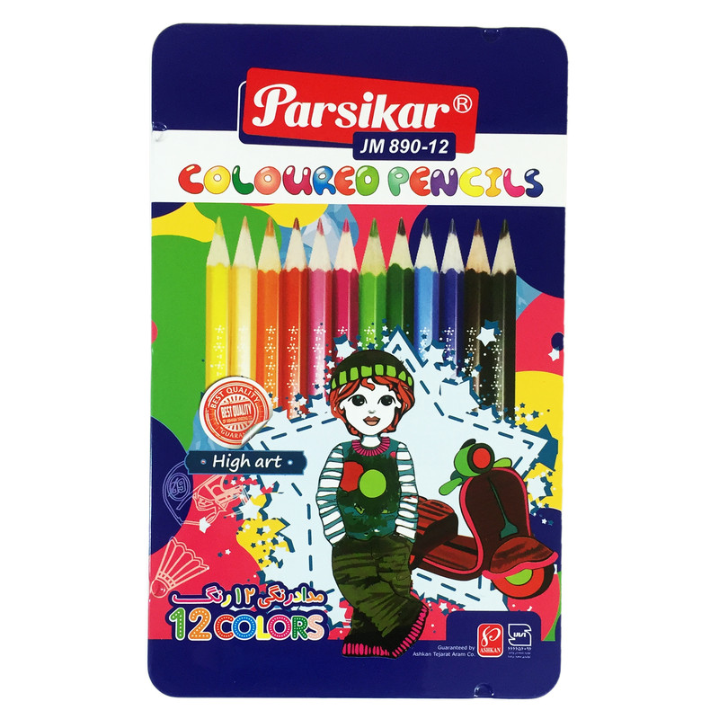 مداد رنگی 12 رنگ پارسی کار مدل JM890-12 Girl & Motorcycle
