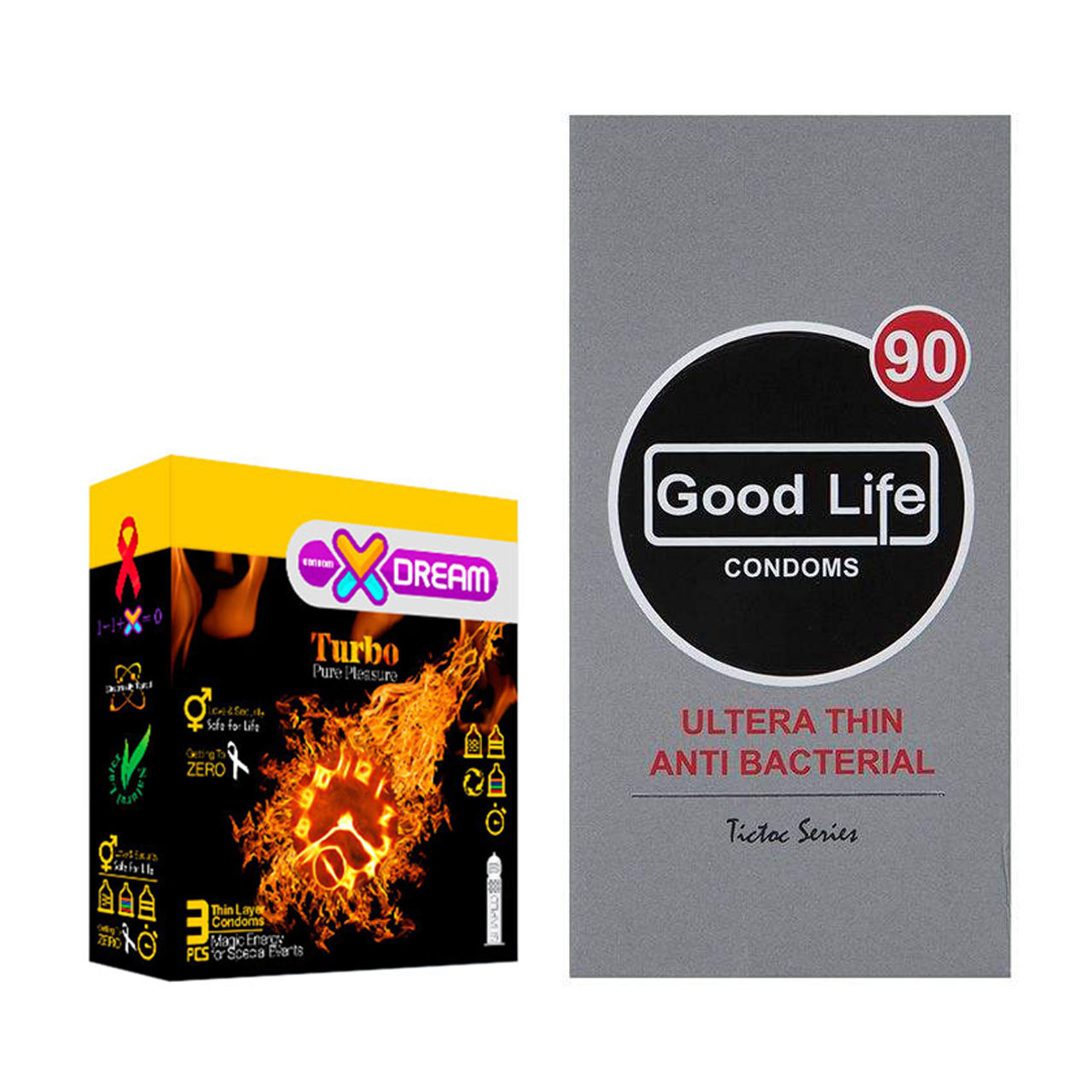 کاندوم گودلایف مدل Ultra Thin Anti Bacterial بسته 12 عددی به همراه کاندوم ایکس دریم مدل Turbo بسته 3 عددی