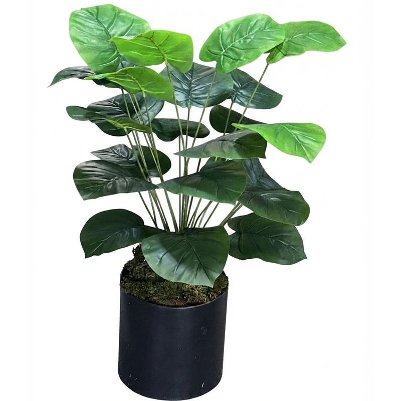 گلدان به همراه درختچه مصنوعی مدل نخودی 24 برگ و زینو کد 24، ایستاده، با ابعاد 22x22x90 سانتی‌متر. 