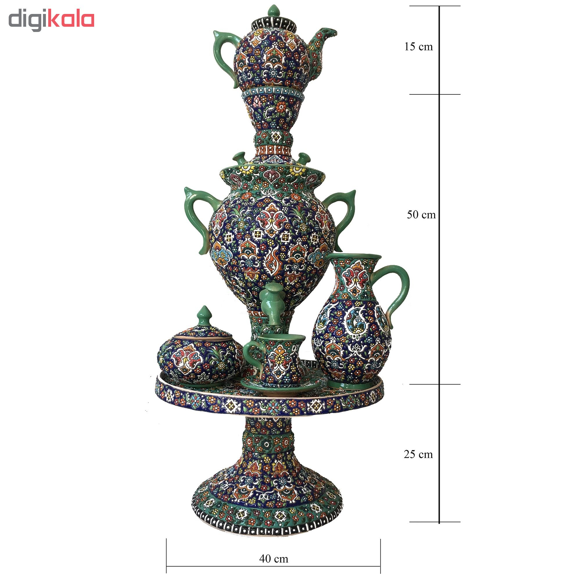 سرویس یازده پارچه سماور و چای خوری میناکاری کد 001