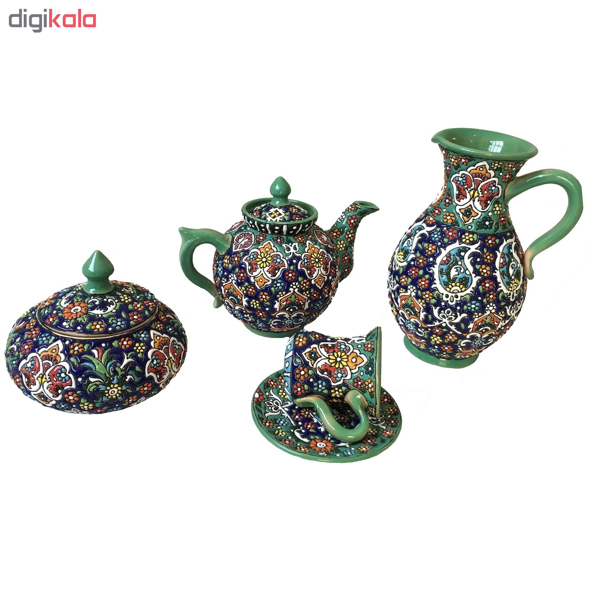 سرویس یازده پارچه سماور و چای خوری میناکاری کد 001