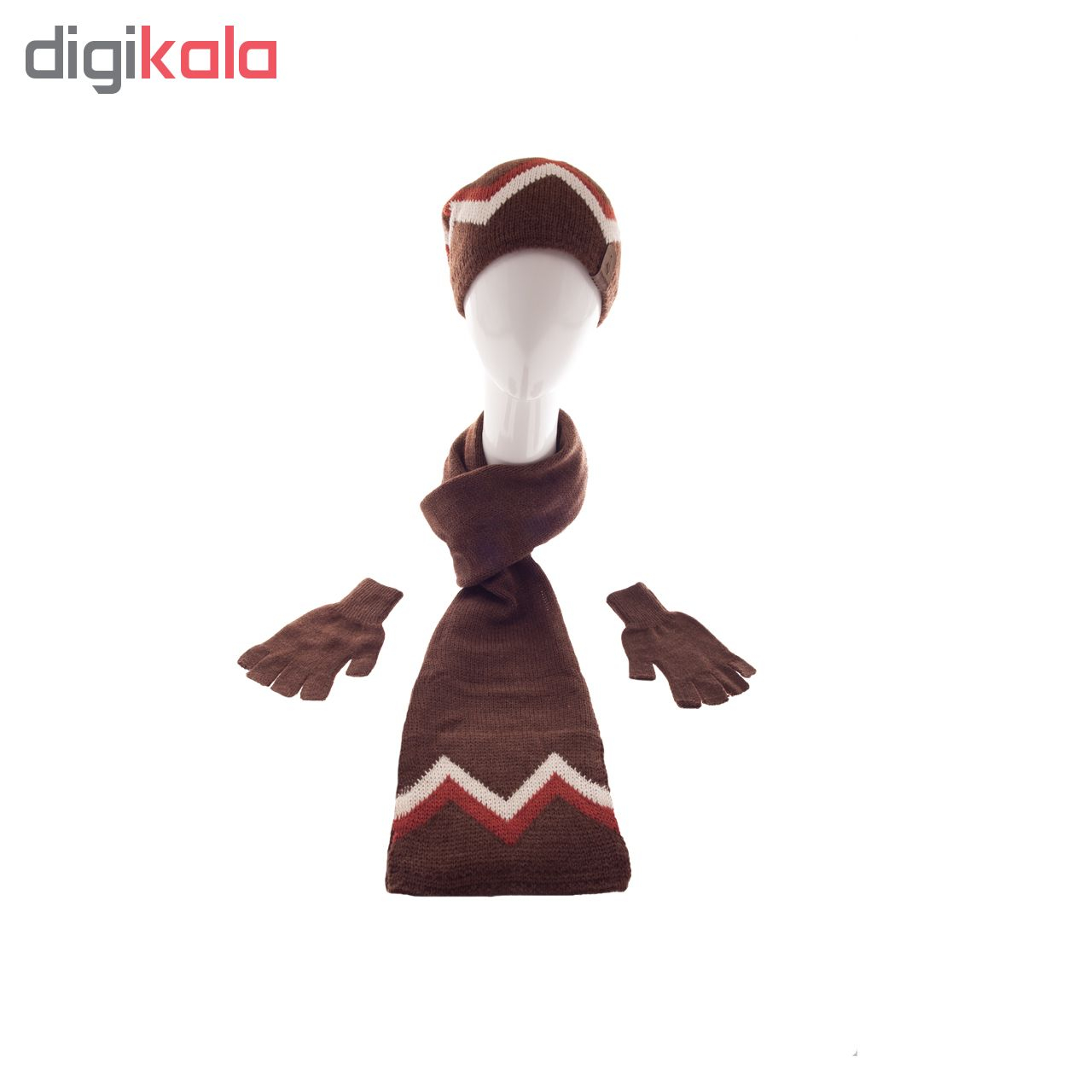 ست کلاه شال گردن و دستکش تارتن مدل 320 رنگ قهوه ای