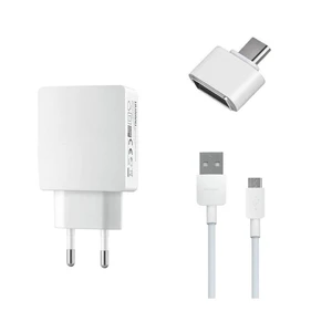 شارژر دیواری مدل HW-050200E3W به همراه کابل تبدیل microUSB و مبدل OTG microUSB
