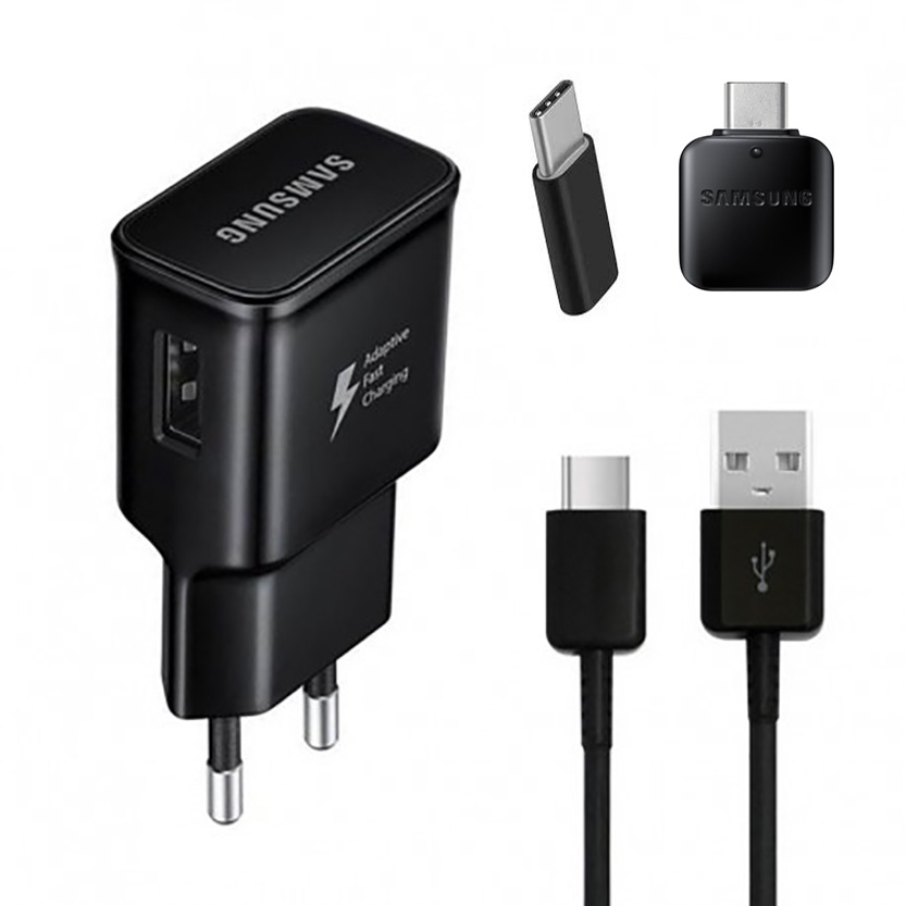 شارژر دیواری مدل EP-TA20EWE به همراه کابل تبدیل USB-C و مبدل USB-C و USB-C OTG