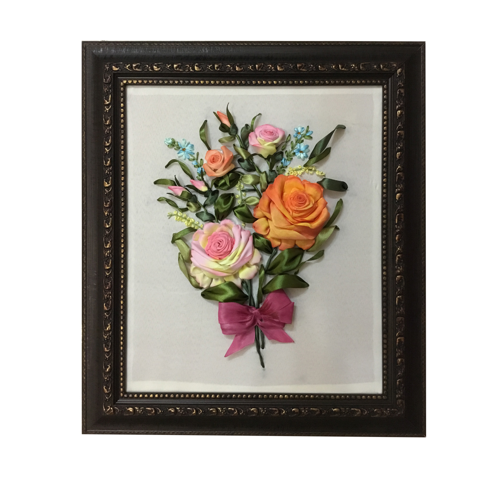 تابلو ربان دوزی طرح شاخه گل رز مدل N001