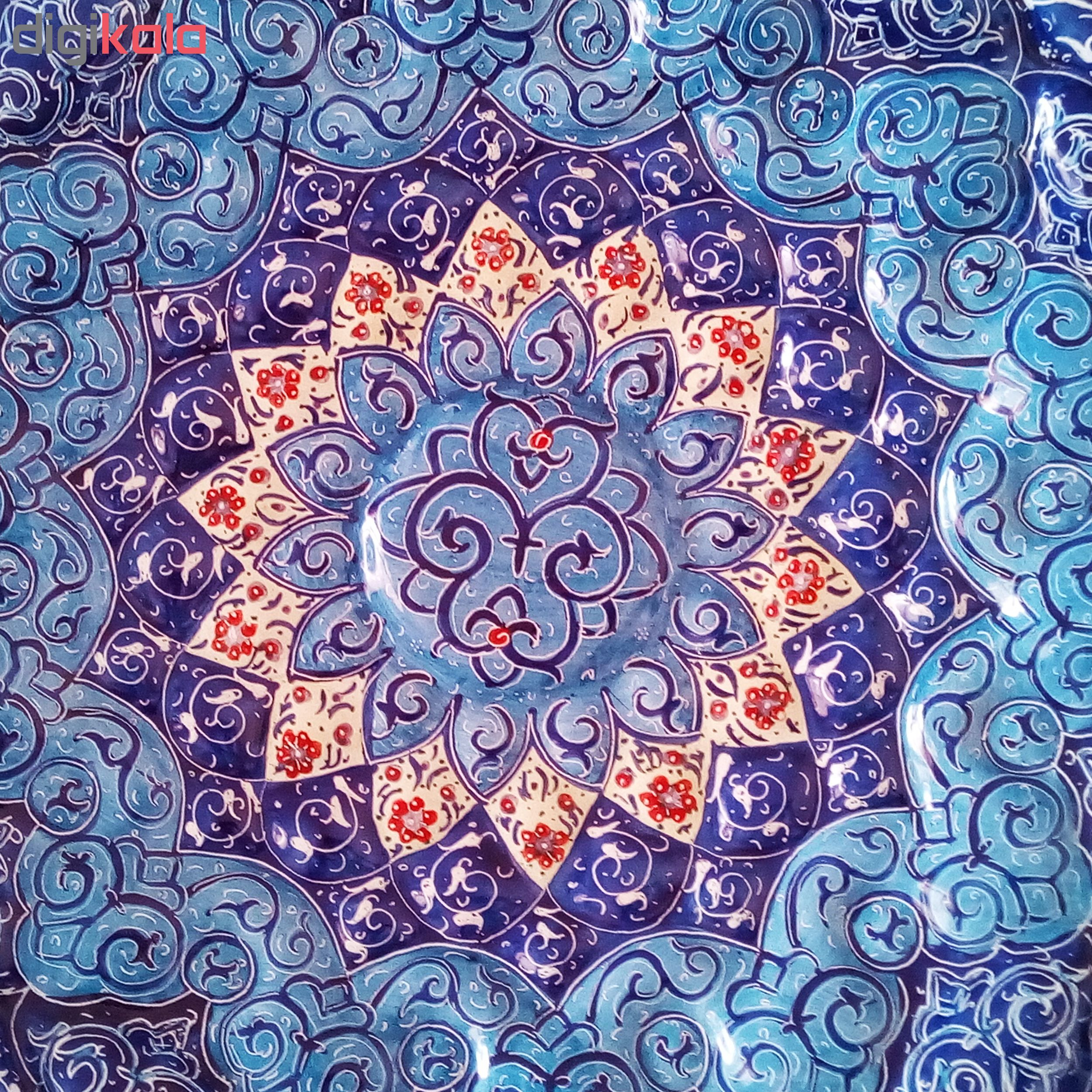 بشقاب میناکاری طرح اسلیمی خطایی مدل ماهور کد 30