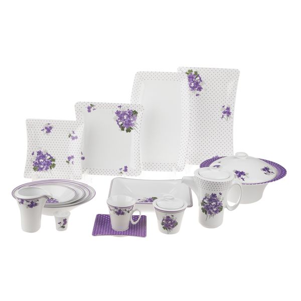 سرویس غذاخوری 97 پارچه چینی زرین ایران سری وینچی الیسه مدل یاس درجه یک سرویس غذاخوری 97 پارچه چینی زرین ایران سری وینچی الیسه مدل یاس درجه یک