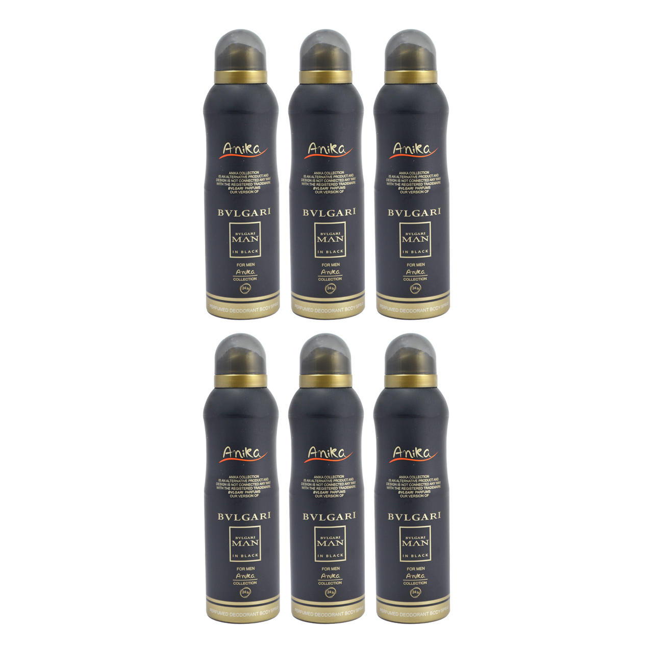 اسپری خوشبو کننده بدن مردانه آنیکا مدل Bvlgari in black حجم 200 میلی لیتر مجموعه 6 عددی