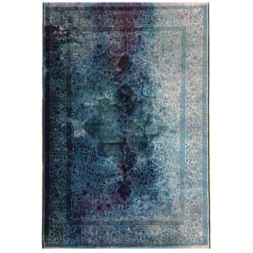 فرش ماشینی طرح پتینه کهنه کاری زمینه آبی