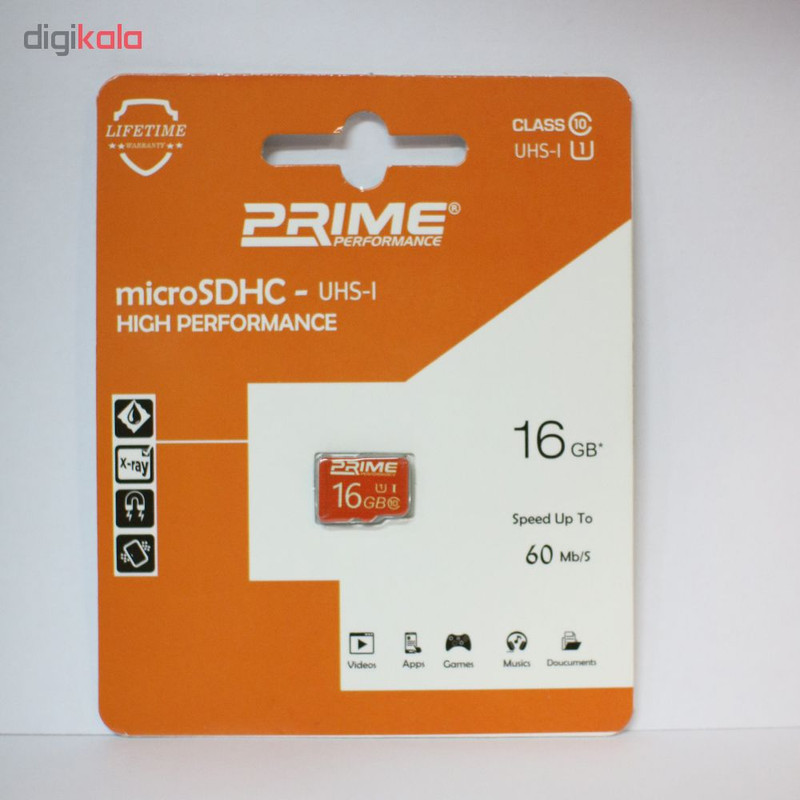 کارت حافظه SDHC پرایم مدل PERFORMANC کلاس 10 استاندارد U1 سرعت 60MBps ظرفیت 16 گیگابایت