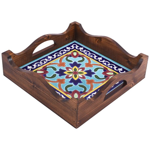 سینی کاشی کاری چوبی طرح نارگل مدل 03-27