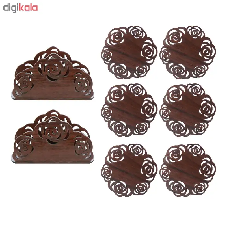 زیر لیوانی مدل گل رز به همراه جا دستمالی مجموعه 8 عددی