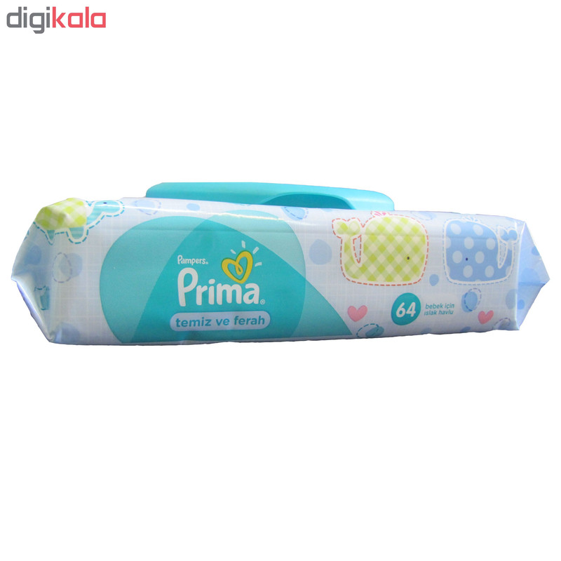 دستمال مرطوب کودک پریما طرح ماهی بسته 64 عددی