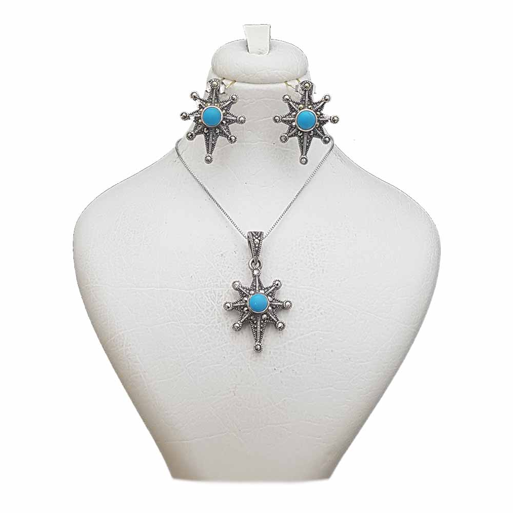 نیم ست نقره زنانه ترمه 1 مدل سیاه قلم کد OS046