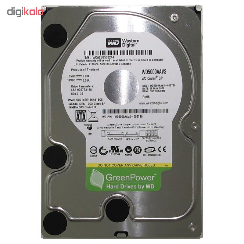 هارد دیسک اینترنال وسترن دیجیتال مدل WD5000AAVS ظرفیت 500 گیگابایت