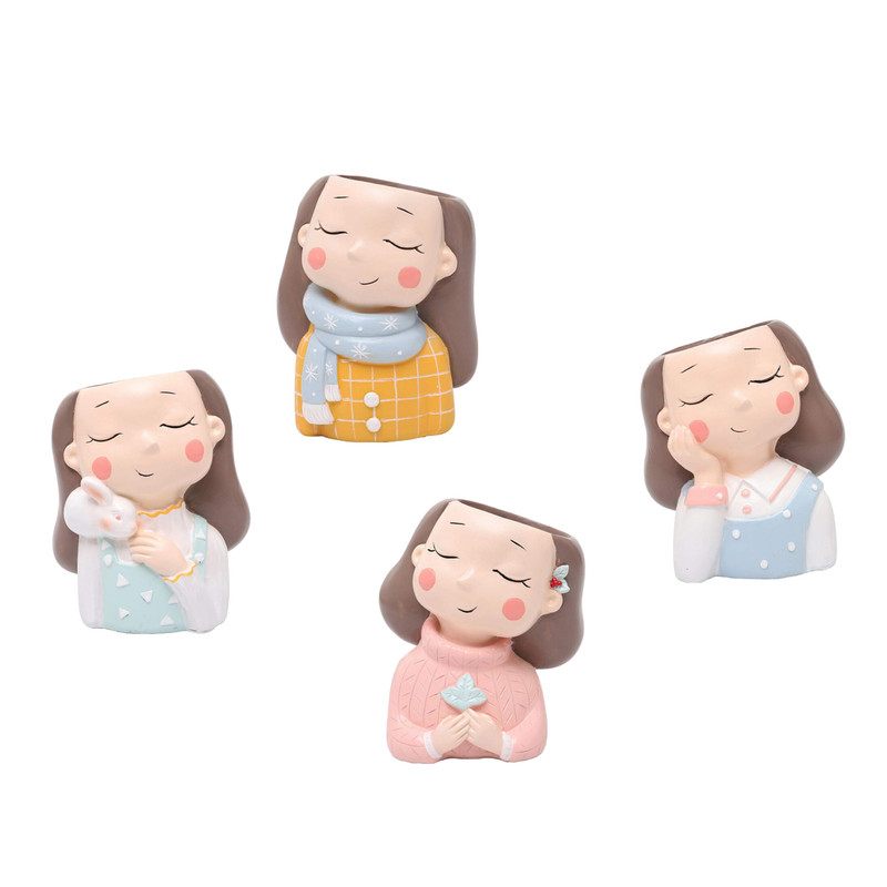 گلدان طرح دختران زمستانی کد Gw01 مجموعه 4 عددی