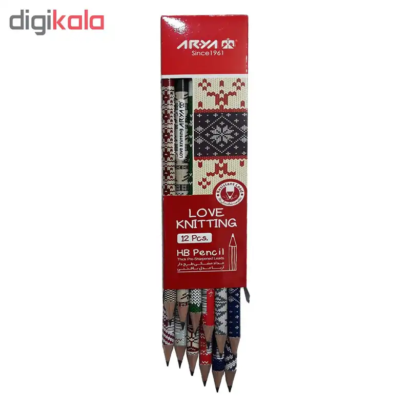 مداد مشکی آریا مدل LOVE KNITTING کد A5 بسته 12 عددی