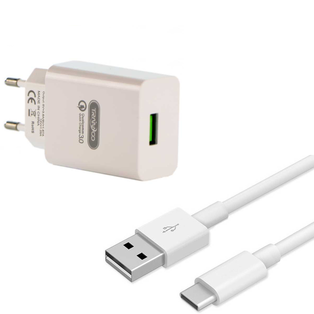 تصویر شارژر دیواری ترانیو مدل SE4 به همراه کابل تبدیل USB-C