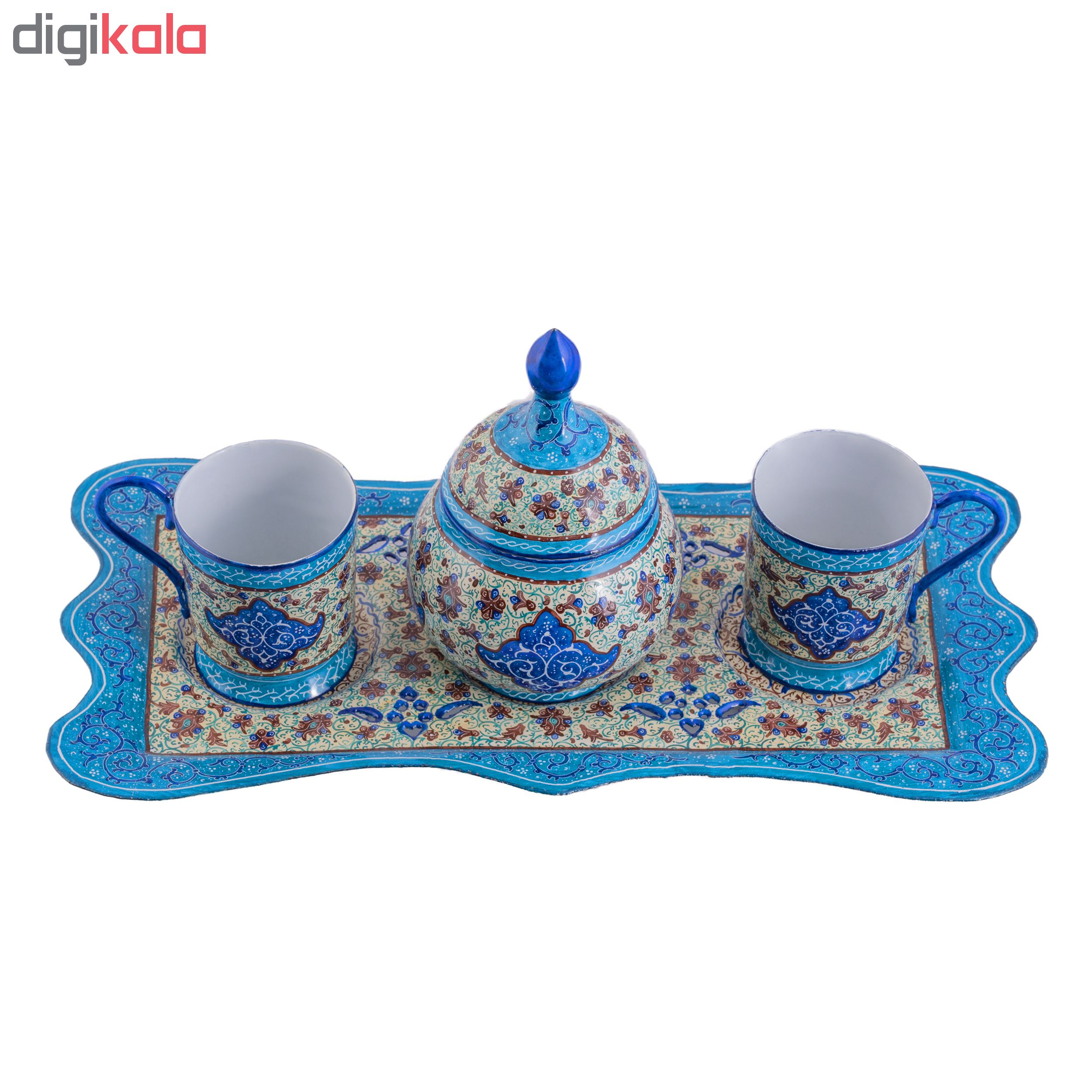 سرویس چای خوری میناکاری سلطانی طرح اسلیمی کد 110 مجموعه 4 عددی