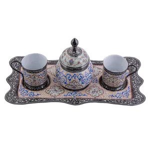 سرویس چای خوری میناکاری سلطانی طرح اسلیمی کد 111 مجموعه 4 عددی