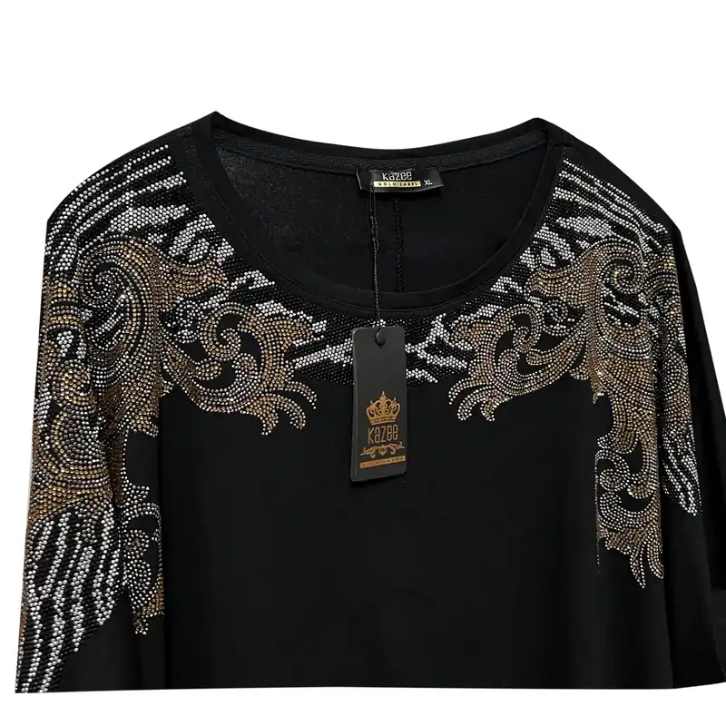 بلوز آستین سه ربع زنانه کازه مدل نگینی