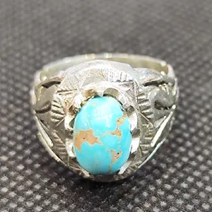 انگشتر نقره مردانه مدل سنگ فیروزه نیشابور کد 32