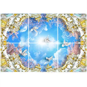 تایل سقفی آسمان مجازی طرح شکوفه ها و پرندگان کد ST 2542-6 سایز 60x60 سانتی متر مجموعه 6 عددی