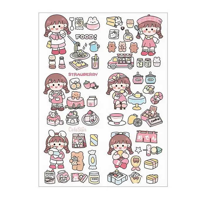 برچسب مدل برش نخورده اسکرپ بوک طرح دختر توت فرنگی