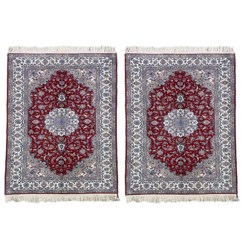 فرش دستباف 4 متری طرح شبنم گرده ابریشم کد 64300-64301 یک جفت