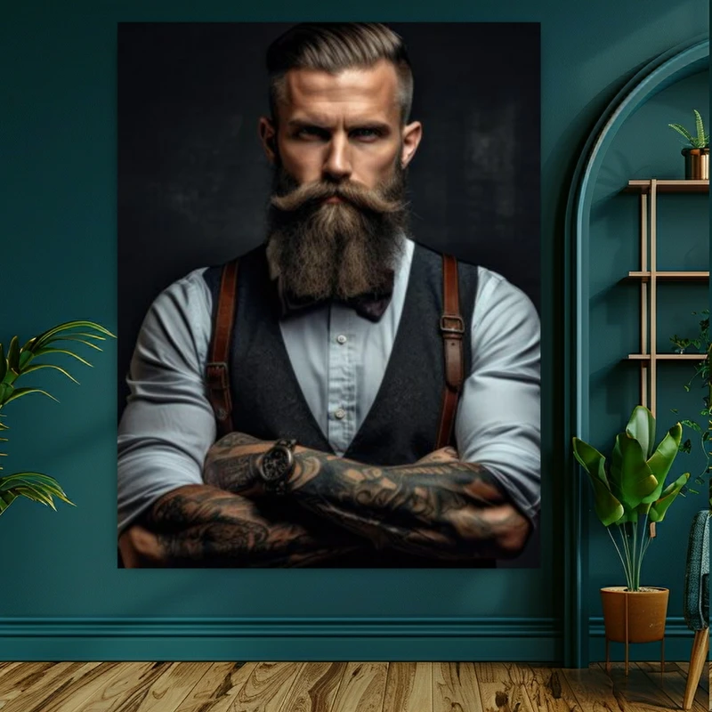 تابلو بوم طرح مخمل مرد خوش استایل مدل چهره هنری کد BK23129