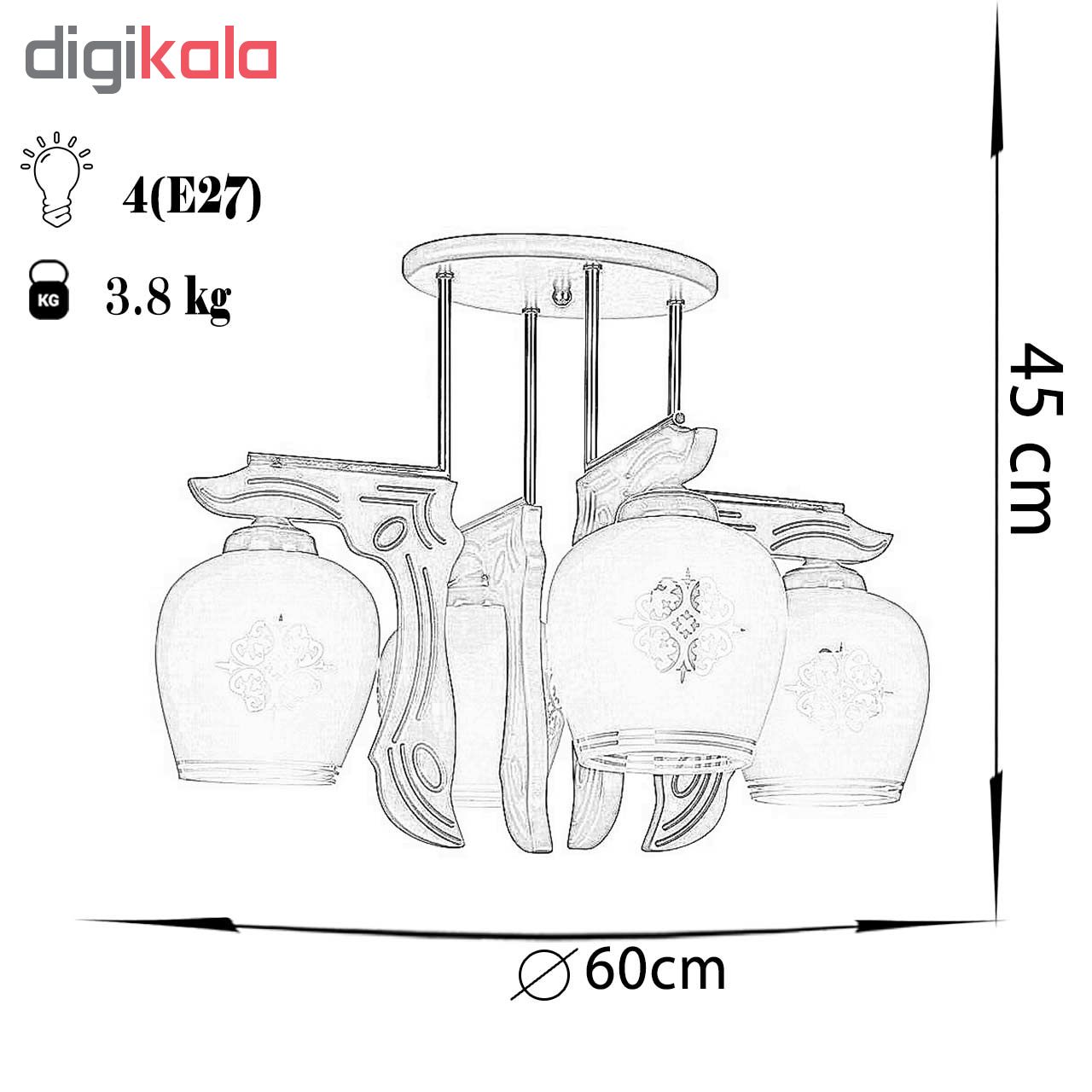 لوستر سقفی چشمه نور 4 شعله کد G533/4