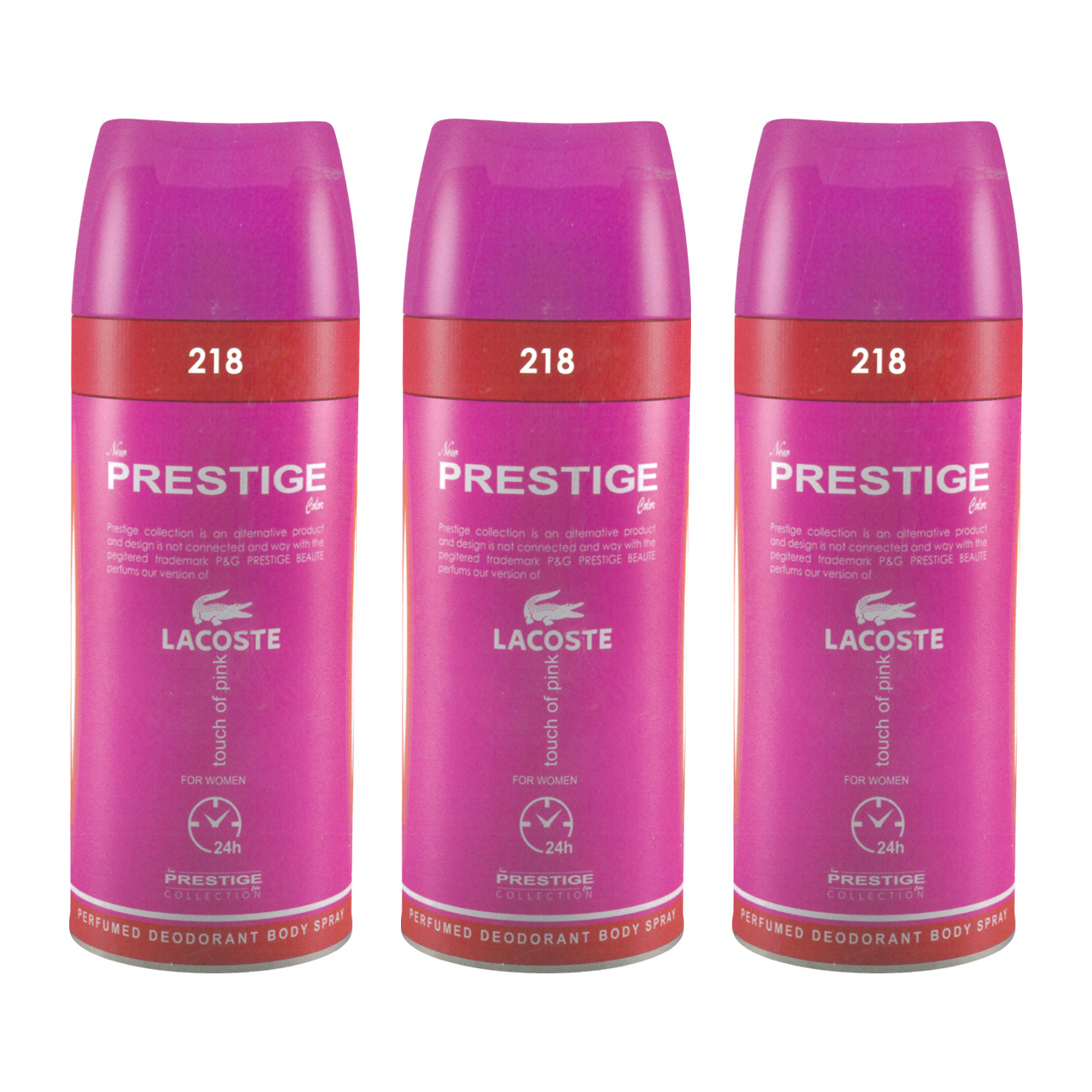 اسپری خوشبو کننده بدن زنانه پرستیژ مدل Lacoste Touch of Pink حجم 150 میلی لیتر مجموعه 6 عددی