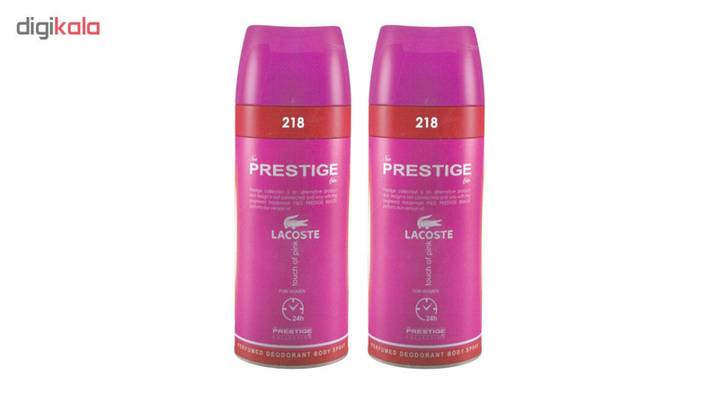 اسپری خوشبو کننده بدن زنانه پرستیژ مدل Lacoste Touch of Pink حجم 150 میلی لیتر مجموعه 2 عددی