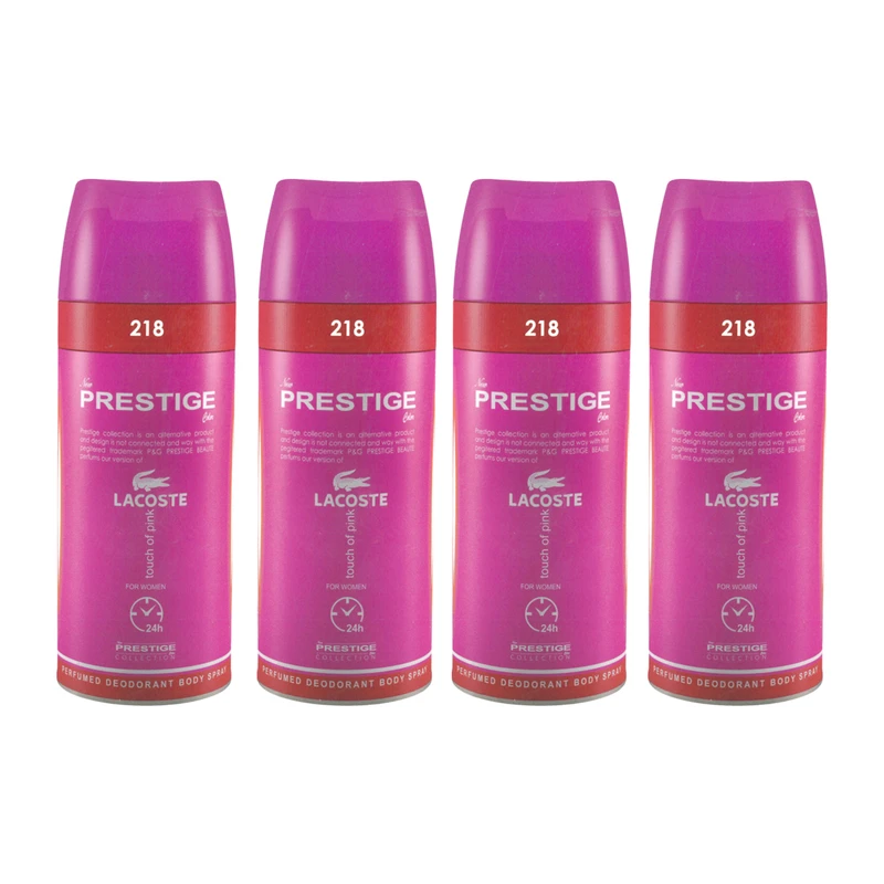 اسپری خوشبو کننده بدن زنانه پرستیژ مدل Lacoste Touch of Pink حجم 150 میلی لیتر مجموعه 4 عددی