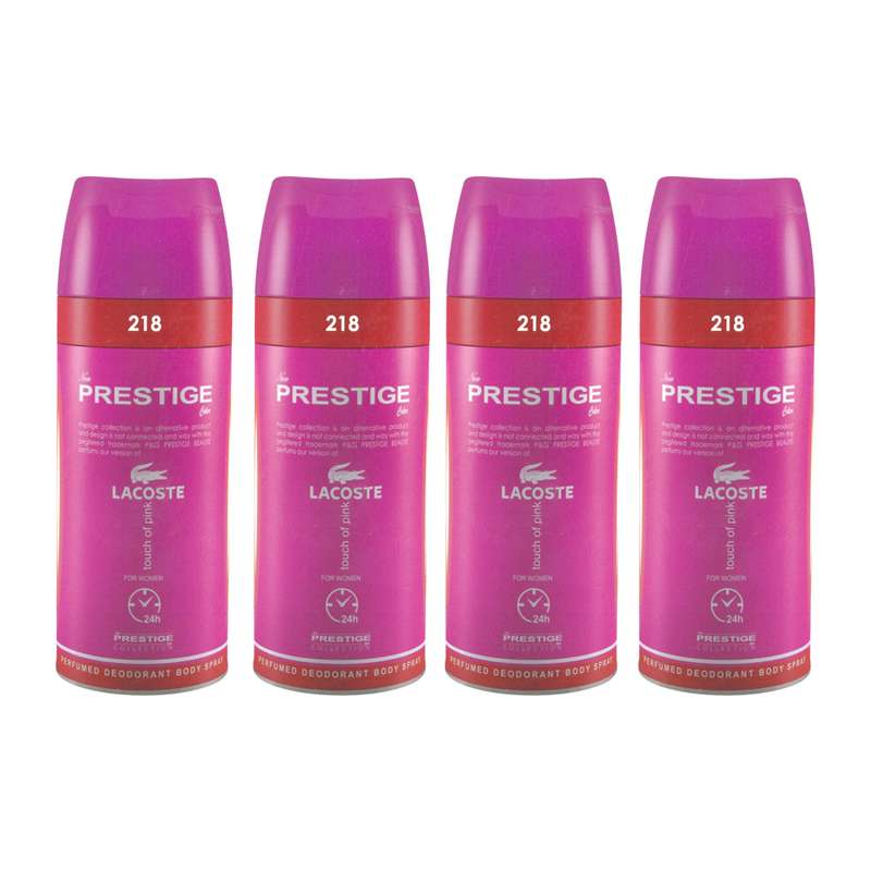 اسپری خوشبو کننده بدن زنانه پرستیژ مدل Lacoste Touch of Pink حجم 150 میلی لیتر مجموعه 4 عددی اسپری خوشبو کننده بدن زنانه پرستیژ مدل Lacoste Touch of Pink حجم 150 میلی لیتر مجموعه 4 عددی