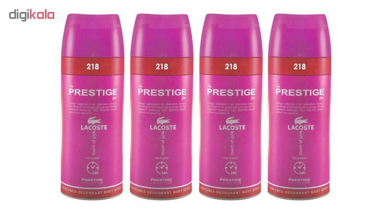 اسپری خوشبو کننده بدن زنانه پرستیژ مدل Lacoste Touch of Pink حجم 150 میلی لیتر مجموعه 4 عددی اسپری خوشبو کننده بدن زنانه پرستیژ مدل Lacoste Touch of Pink حجم 150 میلی لیتر مجموعه 4 عددی
