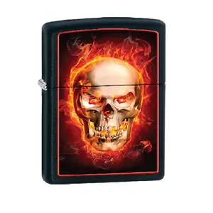 Zippo 28307 Black Matte Burning Skull Lighter