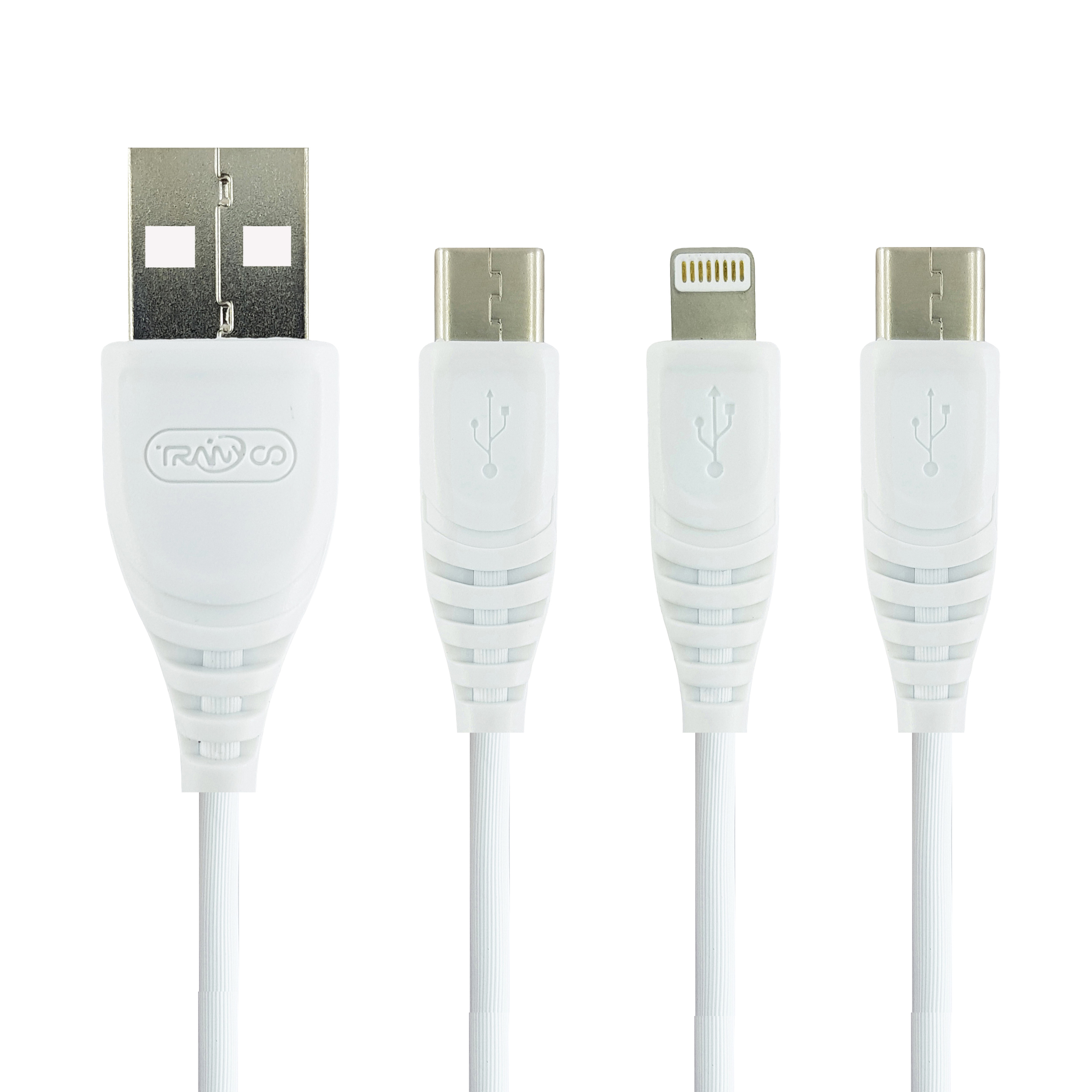 کابل تبدیل USB به microUSB / لایتنینگ / USB-C ترانیو مدل XS1 طول 1.2 متر