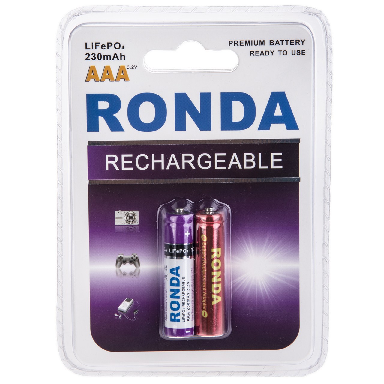 باتری نیم قلمی قابل شارژ روندا با ظرفیت 230 میلی آمپر ساعت بسته ی 2 عددی