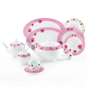 سرویس غذا خوری 102 پارچه چینی زرین ایران سری ایتالیا اف مدل Pink Rose درجه عالی
