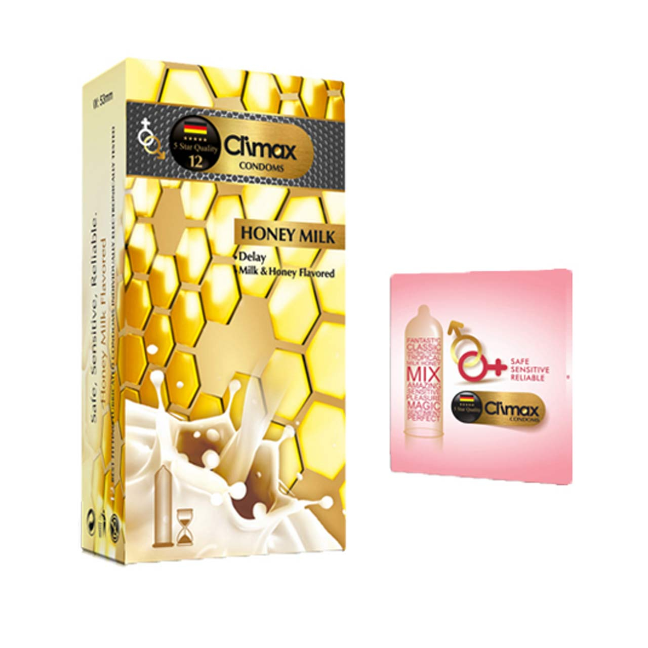 کاندوم کلایمکس مدل HONY MILK بسته 12 عددی به همراه کاندوم مدل بلیسر کد 01