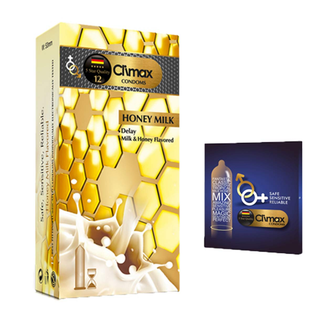 کاندوم کلایمکس مدل HONEY MILK بسته 12 عددی به همراه کاندوم مدل بلیسر