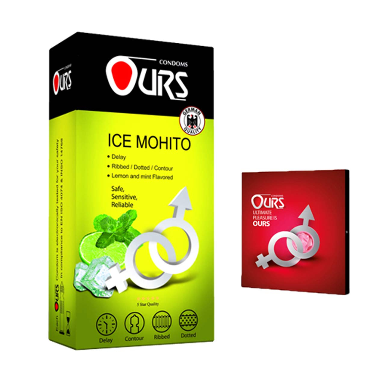 کاندوم اورز  مدل ICE MOHITO بسته 12 عددی به همراه کاندوم مدل بلیسر