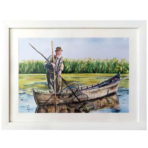 تابلو نقاشی آبرنگ طرح پیرمرد و دریا مدل WV-1