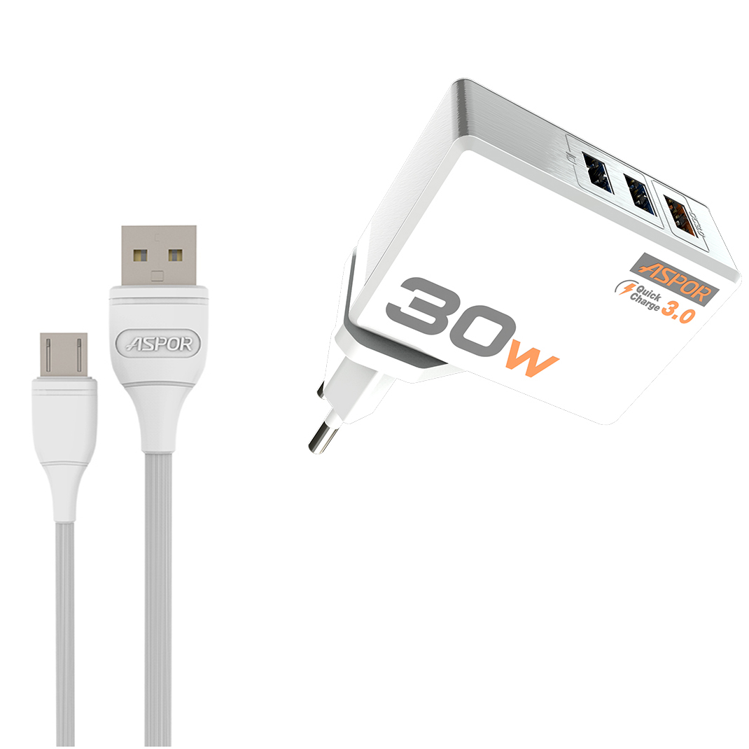 شارژر دیواری آسپور مدل A858Q به همراه کابل تبدیل microUSB