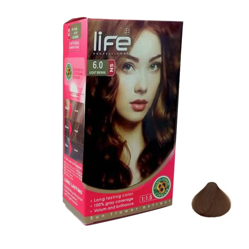کیت رنگ مو لایف شماره 6.0 حجم 60 میلی لیتر رنگ قهوه ای روشن
